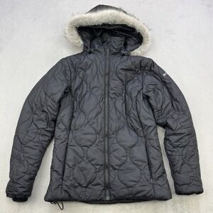 Columbia Jacket Womens XS Black Omni Heat Fur Trim Hooded Quilted Reflective Zip